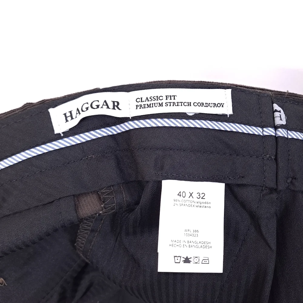 Haggar Mens Stretch Corduroy Pants Classic Fit Comfort Waist Brown Stretch 40x32 - Picture 7 of 8